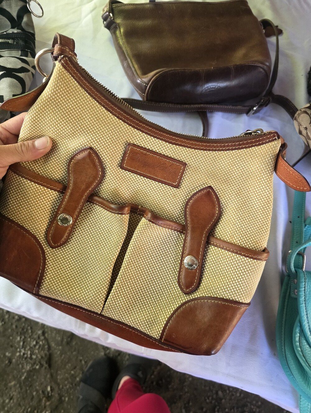 Dooney & Bourke Canvas and Brown Leather Crossbody Bag - Classic Two-Tone